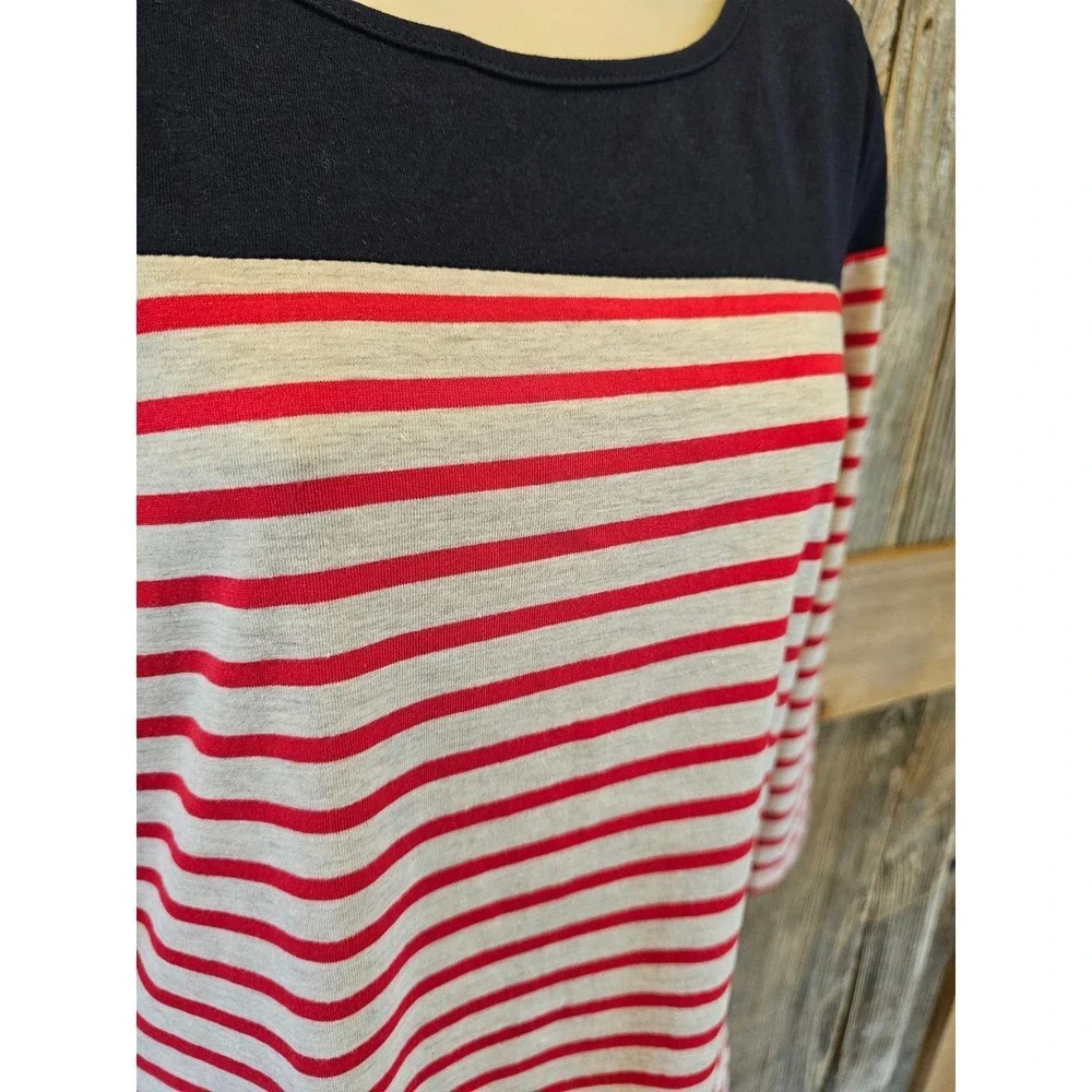 NWOT Umgee size small patriotic red white blue tunic top 3/4 sleeve ^